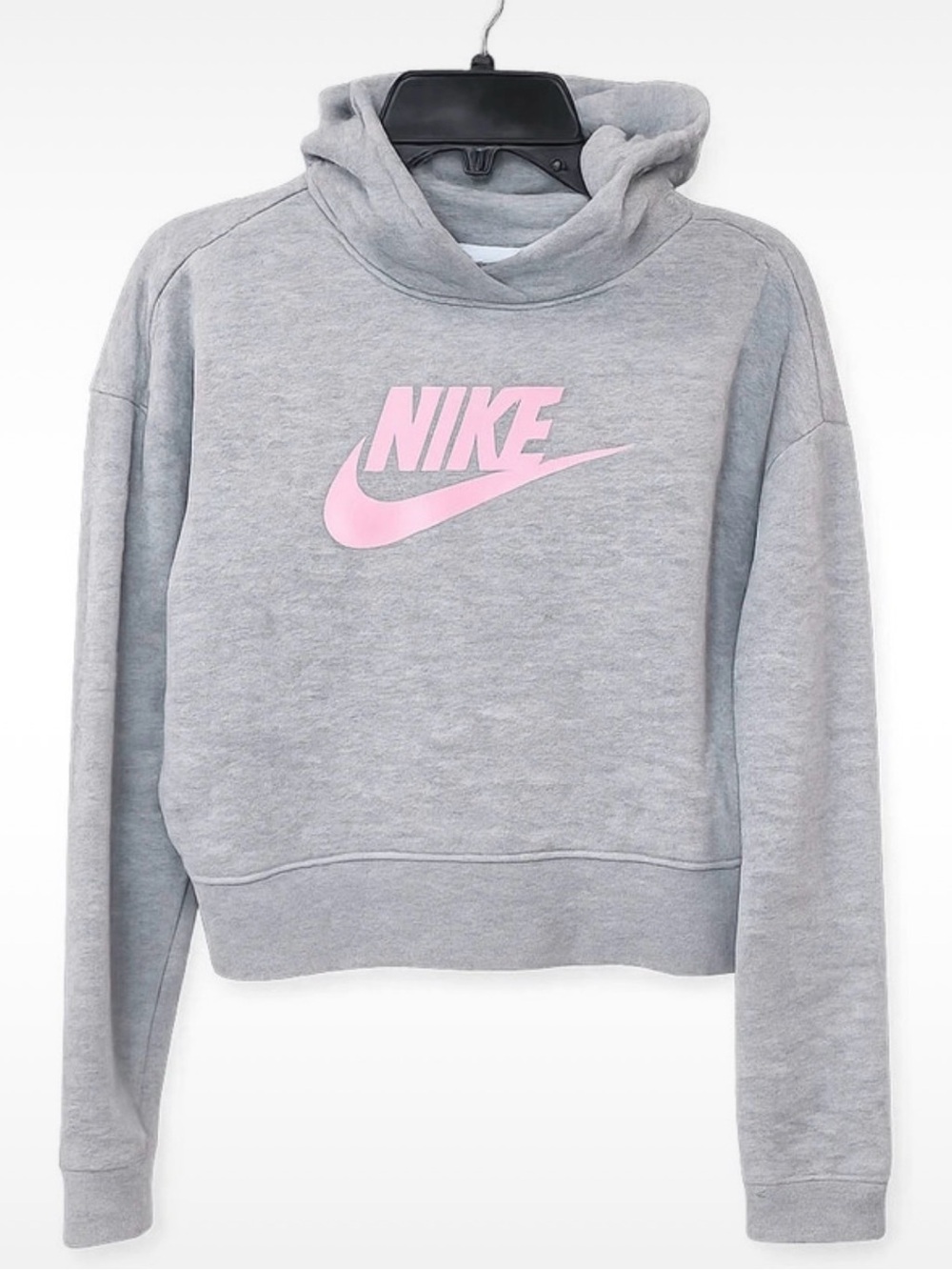 Nike Girls Club Fleece Cropped Hoodie Gray Pink Youth M D228